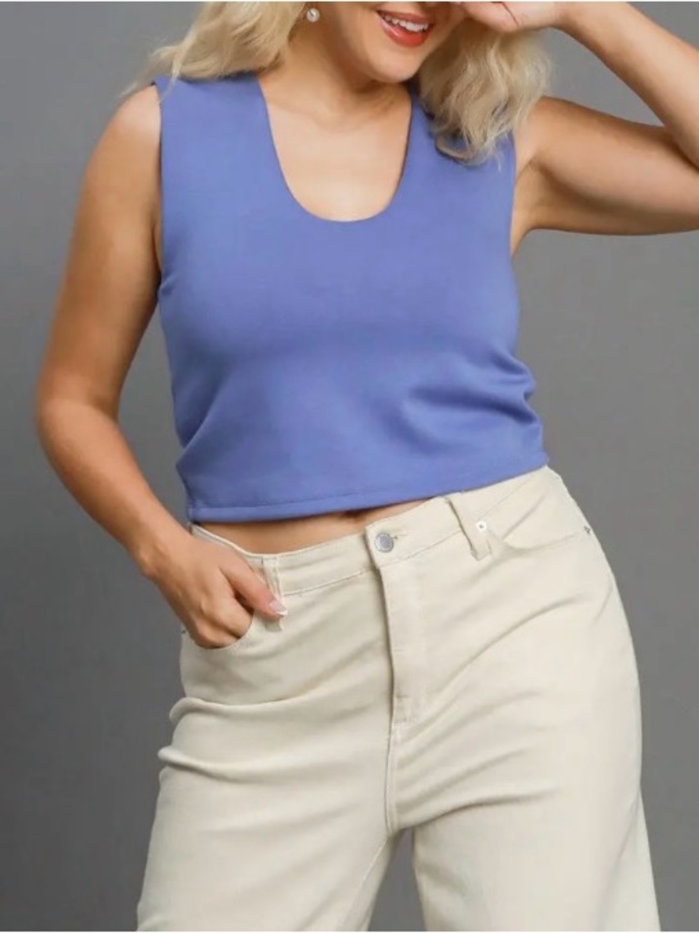 Umgee Periwinkle Scoop Neck Cropped Tank